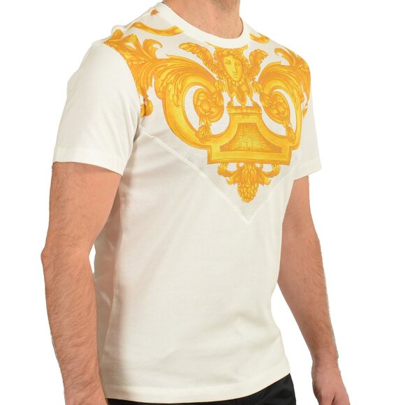 Versace Men's White & Gold Heritage Logo Print Short Sleeve T-Shirt US 2XL IT 56 - Picture 2 of 6